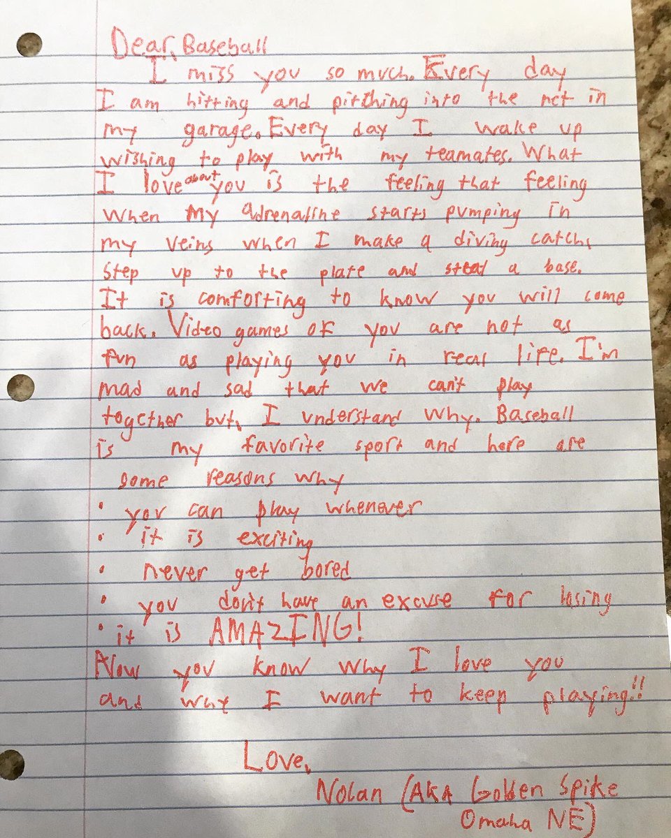 Skylarxbobby's tweet image. An 11 year old wrote this letter to baseball.  Try not to cry...
