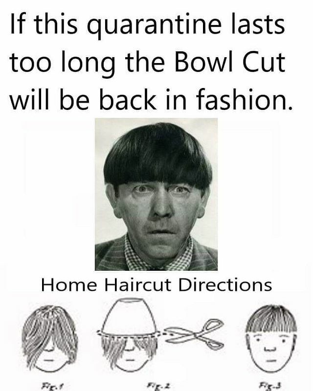 vjdowney's tweet photo. Quarantine Fasion Trend #corvid19 #quarantine #hairstyles #quarantineandchill #quarantinelife #bowlcuts #bowlcutsarebackbaby #scissorcut https://t.co/GEr89I0zc3 https://t.co/c1KgBreeiF