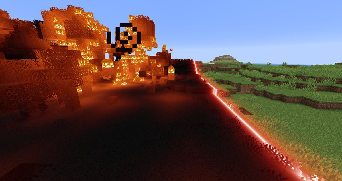 XorDev's tweet photo. I made a Minecraft #shaderpack that burns your world right before your eyes. https://t.co/Z3uU9S6WU2