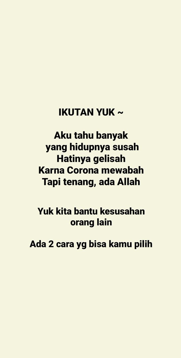 Yuk kita bantu kesusahan orang lain⁣⁣⁣⁣⁣⁣⁣⁣⁣⁣⁣
⁣⁣⁣⁣⁣⁣⁣⁣⁣⁣⁣
Ada 2 cara yg bisa kamu pilih :