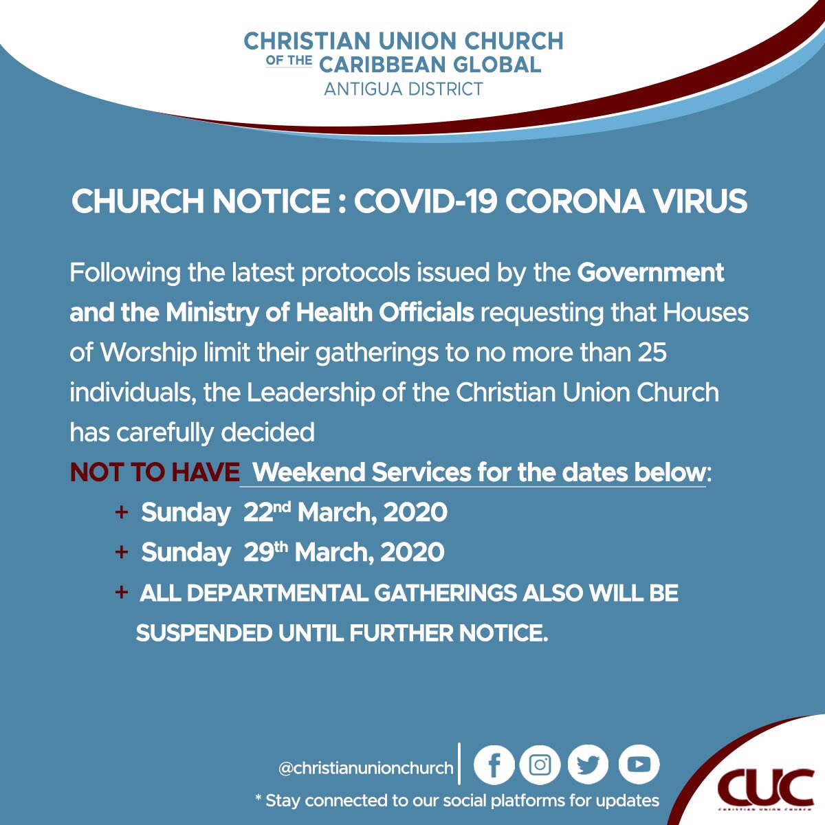 "He has delivered us from such a deadly peril, and He will deliver us. On him we have set hope that  He will continue to deliver us." 2 Corinthians 1:10 NIV

#ChristianUnionChurch