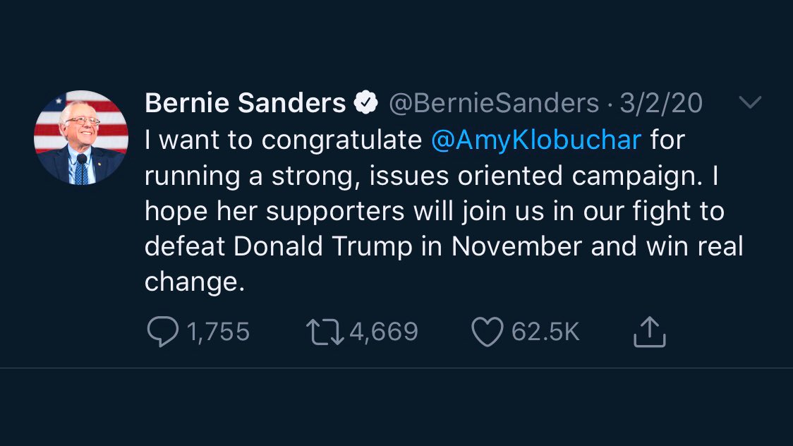 baxforyou's tweet photo. ...and no acknowledgement or thanks from @BernieSanders after @TulsiGabbard suspended her campaign.   

I get we’re in the middle of a pandemic, but this is incredibly revealing 🧐😑 https://t.co/x0MEwlQPsY