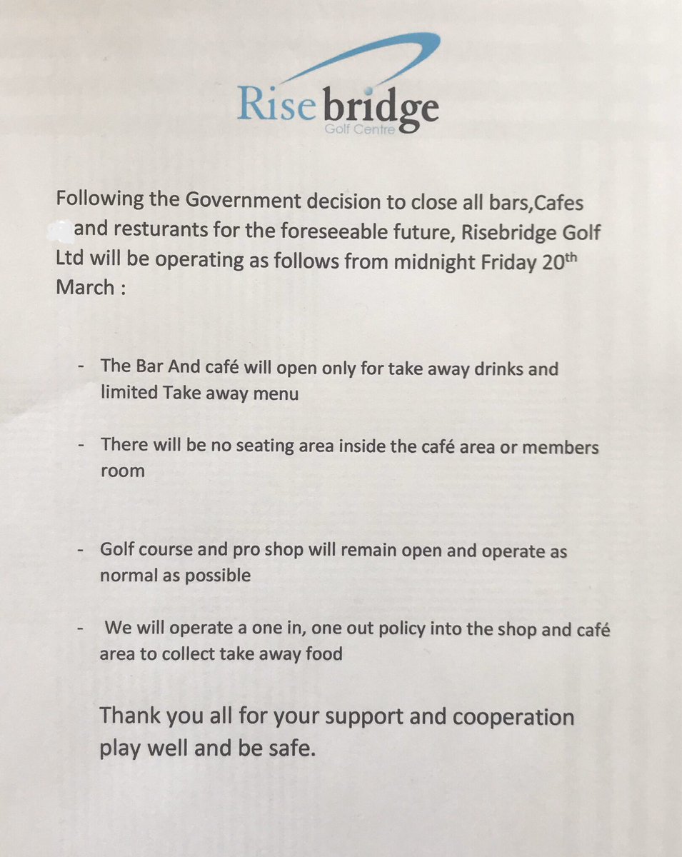 Course open and cafe is take away only with limited menu