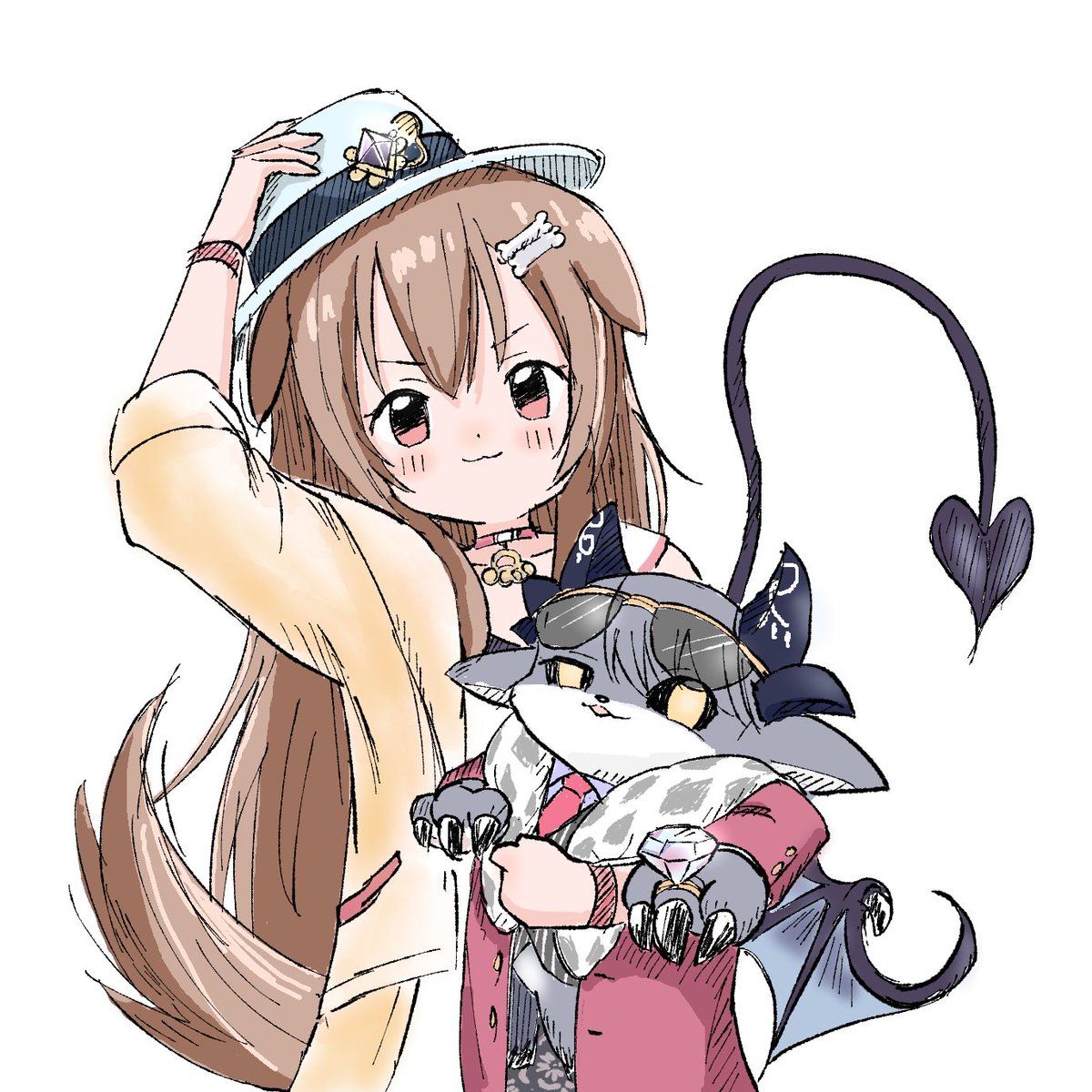 inugami korone 1girl tail brown hair hat bone hair ornament animal ears hair ornament  illustration images