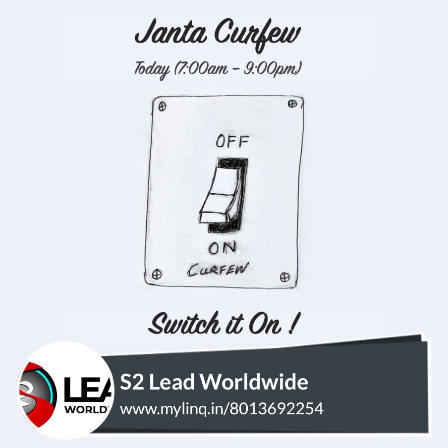 s2leadworldwide's tweet photo. It's not curfew, It's care for you...
#coronavirus #jantacurfew.. https://t.co/nGN0dRCNds