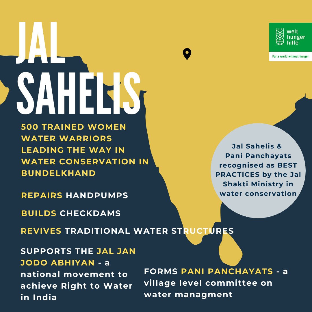 WHH_India's tweet image. On #WorldWaterDay, we thank the relentless voluntary service of the #JalSahelis - the women water warriors who are on a mission to make the drought prone region of Bundelkhand #watersecure.
 
#waterforall #communityinitiatives #zerohunger #womenempowerment