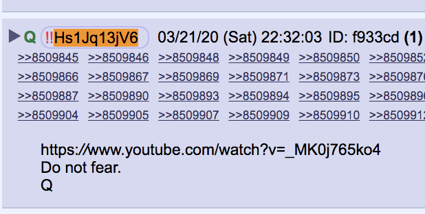 1.  #QAnon is linking to our favorite flaming sword song subtitled "Dark Legacy".  "Do not fear. #Q"