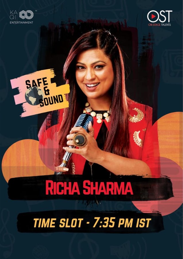 TheRichaSharma's tweet photo. Will be live on @instagram #richasharmaofficial at 7:35 in the evening join me for #SafeAndSound digital concert !
#JanataCurfewChallenge #StayHomeStaySafe #SingingForYou
#Covid_19india
#CoronavirusPandemic https://t.co/38kWc0Ww0V
