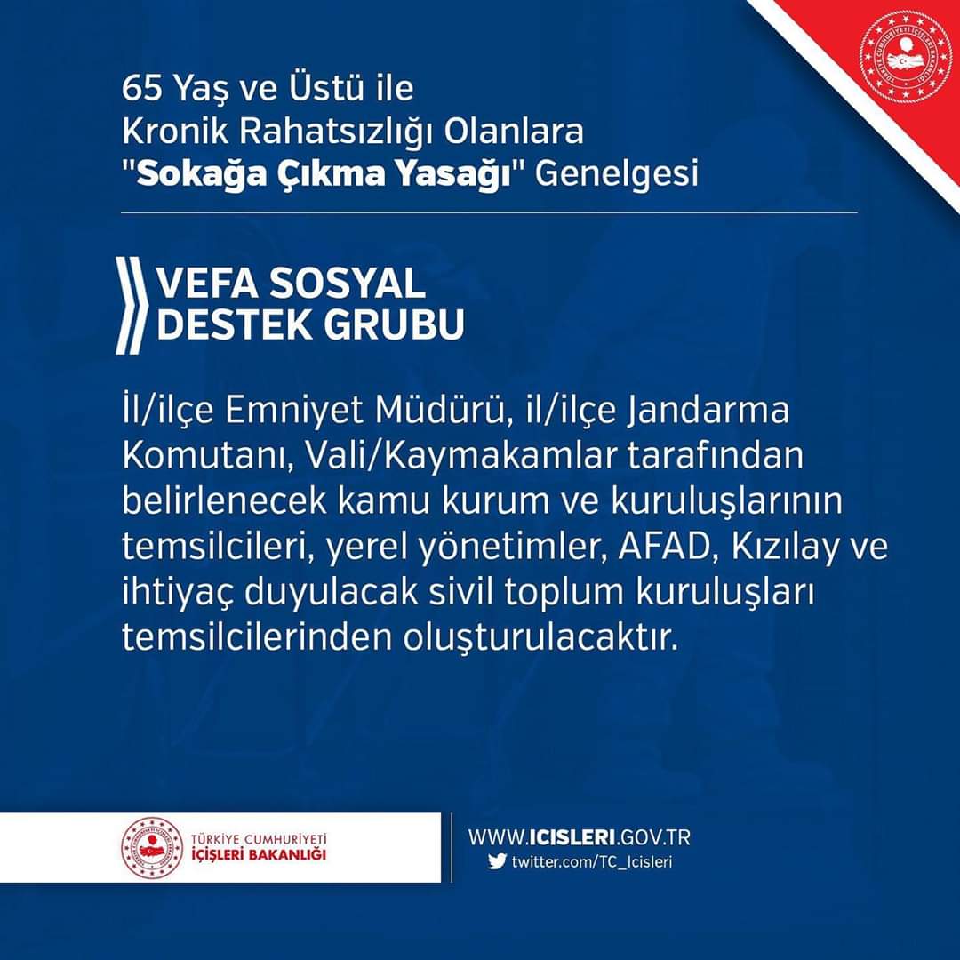 tccekmekoy's tweet photo. Çekmeköy Kaymakamı Adem Arslan başkanlığında 'Vefa Sosyal Destek Grubu' oluşturuluyor.

Çekmeköy'de yaşayan 65 yaş ve üstü ile kronik rahatsızlığı olan vatandaşlarımızın yanınızdayız.

Lütfen sokağa çıkmayalım.

Birlikte yeneceğiz.

#Evdekal

#BirlikteBasaracagiz #Covid2019TR https://t.co/EDzNY6noVh