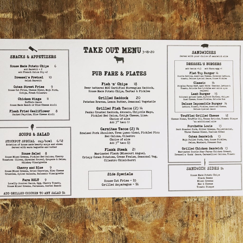 Open 12 till 8 today for curbside. Guinness beef stew Special, last call on Reubens!