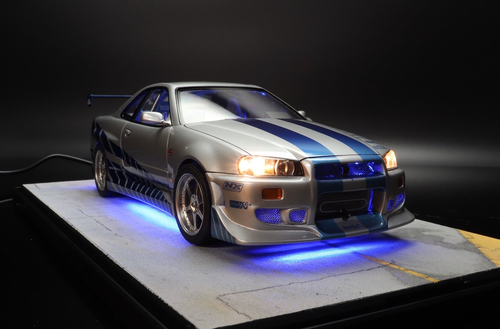 تويتر 右京 على تويتر タミヤ製改造 Nissan Skyline Gt R R34 2fast 2furious ワイルド スピード 2 電飾完全再現版 完成です 以前反響を頂きましたこちらですが電飾の知識がなく物凄く暗かったのを後悔していて 知識を得た今バージョンアップさせました