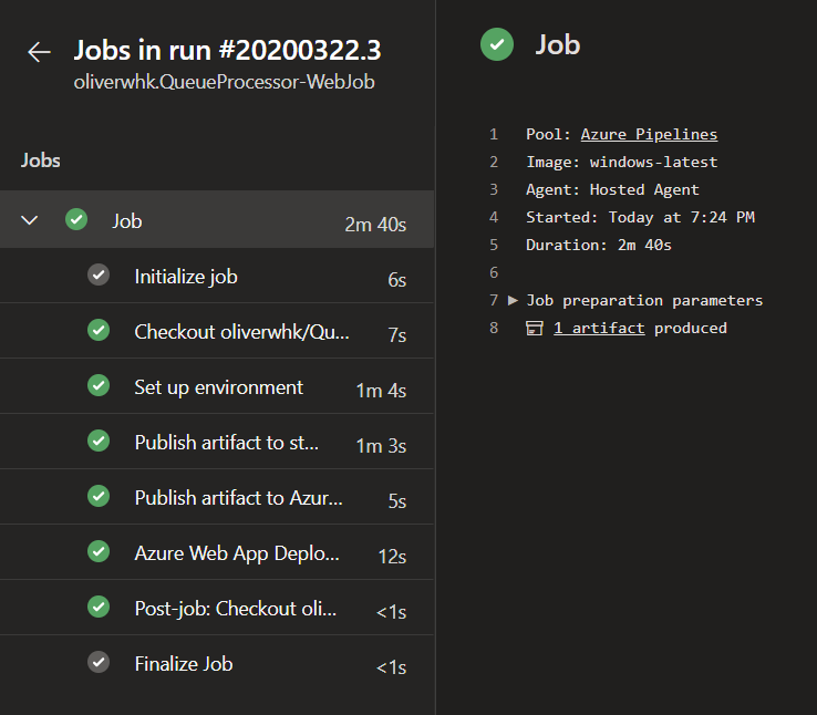 oliverwhk's tweet photo. Created #AzurePipeline as code to set up infrastructure thru #AzureCli, and deploy #AzureWebJob to consume #AzureQueue incoming message.

https://t.co/sBKOe10oxN https://t.co/tKCN5CvM4W
