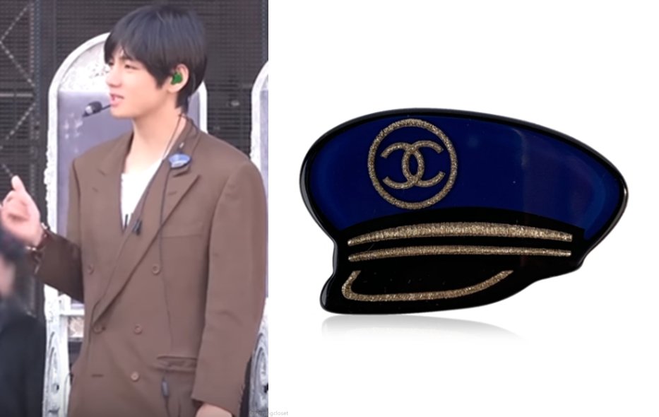 Kim Taehyung Closet on X: [Requested Outerwear Accessories] #BTS #V GRAY  HUE Cardigan CHRISTIAN DIOR Monsieur Double Breasted Jacket Brown CHANEL  Blue Resin 2018 Captain's Hat Brooch QUANTEZ x CRITIC Twoface Emoji