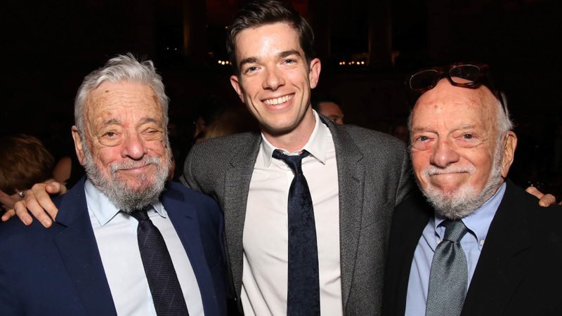 mulaney's tweet photo. Happy 90th Birthday Stephen Sondheim!  Allow me to be the FIRST to say, you are the best composer, lyricist and dramatist ever. (I demanded this photo with him and the wonderful Hal Prince.) https://t.co/cJaJZkPl5d
