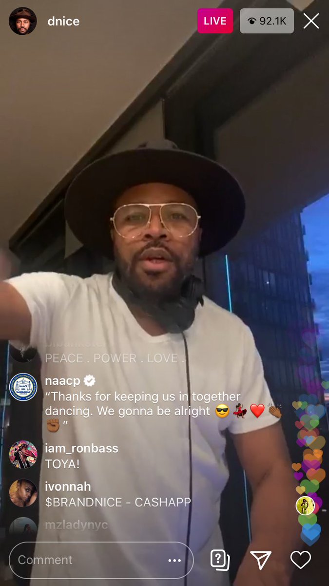 NAACP's tweet photo. A huge thanks to @djdnice for putting on an amazing IG LIVE party at #ClubQuarantine and bringing over 100k people together for some positive energy during this tough time! It’s moments like this that remind us that despite the challenges, we are going to be alright. https://t.co/8uHD9gGzmk