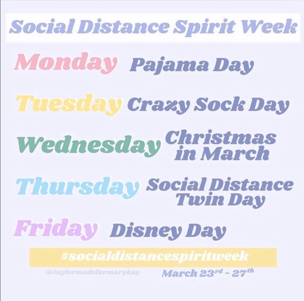 PTAHopkins's tweet image. Social Distancing Spirit Week starts tomorrow! Something fun for the kiddos to enjoy while we all navigate through our first week of homeschool.