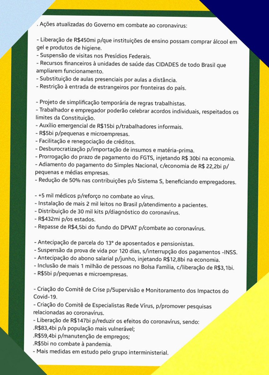 jairbolsonaro's tweet photo. - Mais ações sobre o combate ao covid-19: https://t.co/zmY2kSDosr