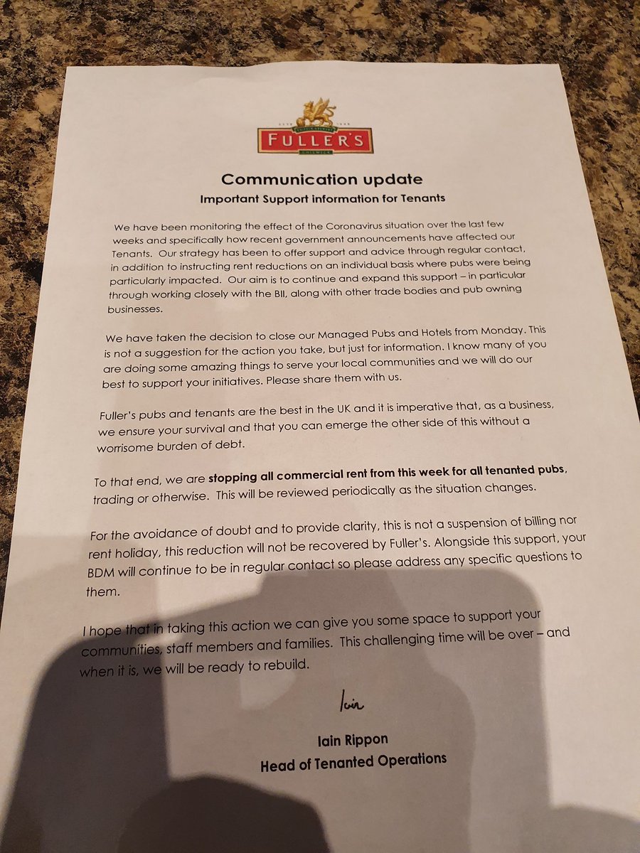 Fullers cancel all commercial rents in letter to tenants