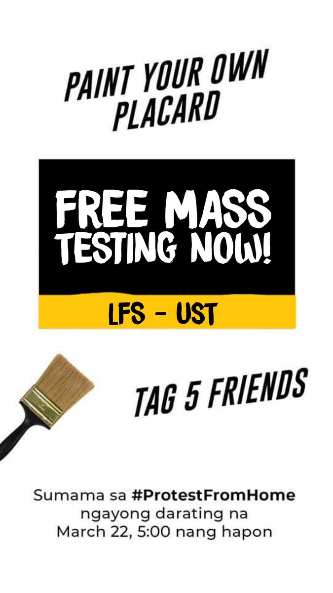 katbascon's tweet image. 🗣 FREE MASS TESTING NOW!
SERBISYO SA TAO, &apos;WAG GAWING NEGOSYO!
OUST DUTERTE! ✊🏼

#protestfromhome