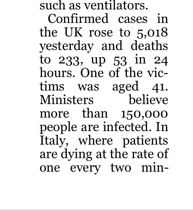 Jon_Steel_'s tweet photo. From the @thetimes -if the 150k suspected #coronavirus cases is anywhere near accurate, the ‘confirmed’ figure looks increasingly misleading and risks complacency - the last thing we need and runs counter to other gov messages. https://t.co/iMnFjEGNAK