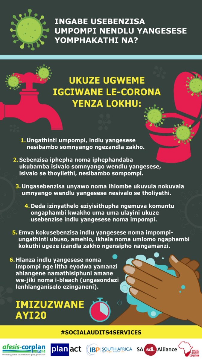 sjcoalition's tweet photo. Important information/guidelines for people living in informal settlements to protect themselves from #CoronavirusInSouthAfrica. Now in four languages (Xhosa, Afrikaans, Zulu and English. Other languages being worked on. Please share &amp; assist with printing where there are needs! https://t.co/5hSY7dSiA6