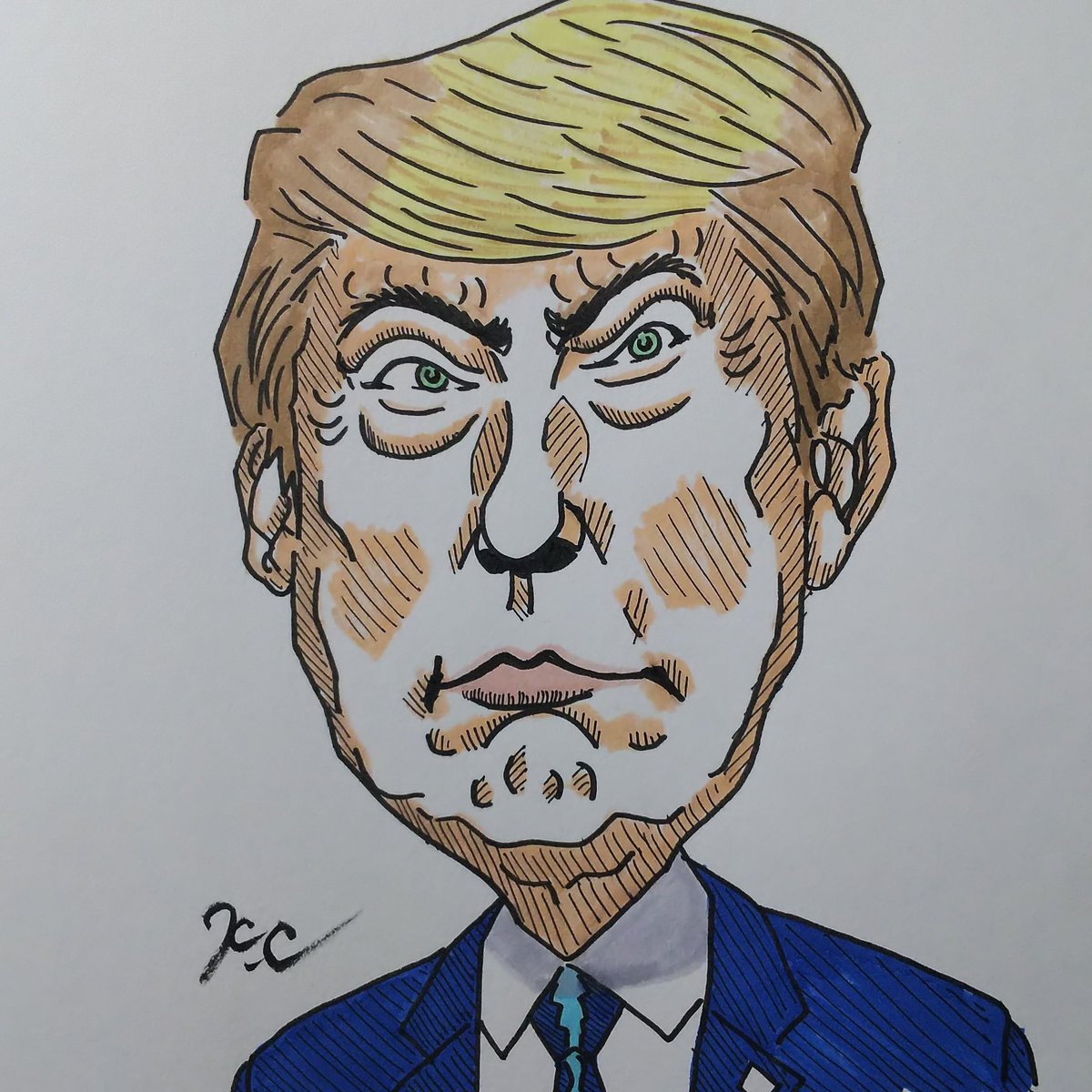 ケーシー A Twitter トランプ大統領をなんとなく描いてみた 思いつきです 笑 トランプ大統領 似顔絵 イラスト Donaldtrump