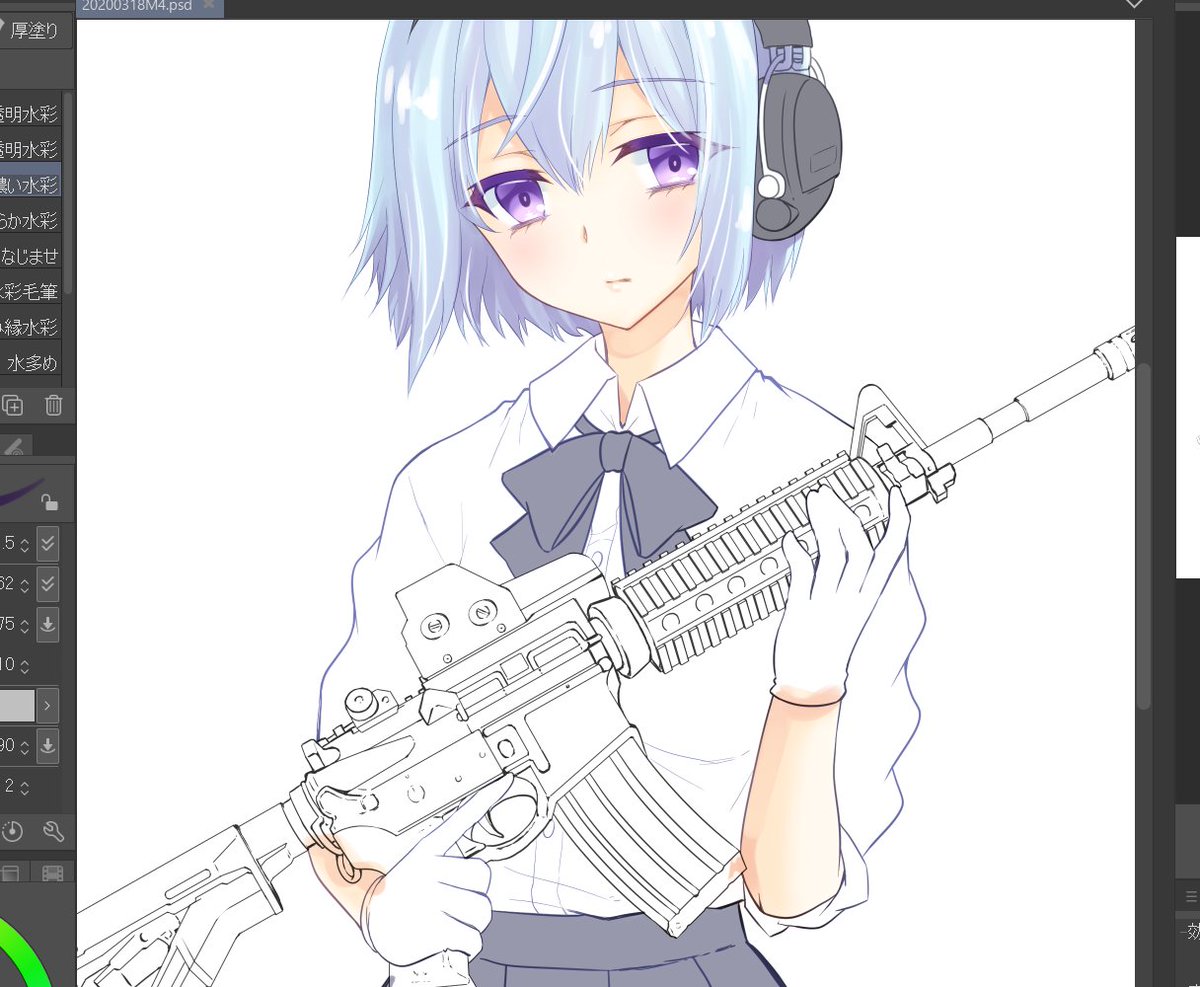 うおぬまゆう マンガボックスわしかわ外伝連載 絵仕事募集中 Ar Twitter クリスタ描き方と塗り方わかんねぇえええええ 無理やり個々まで線画と塗りやってみた D 武装jk M4 クリスタ クリップスタジオ