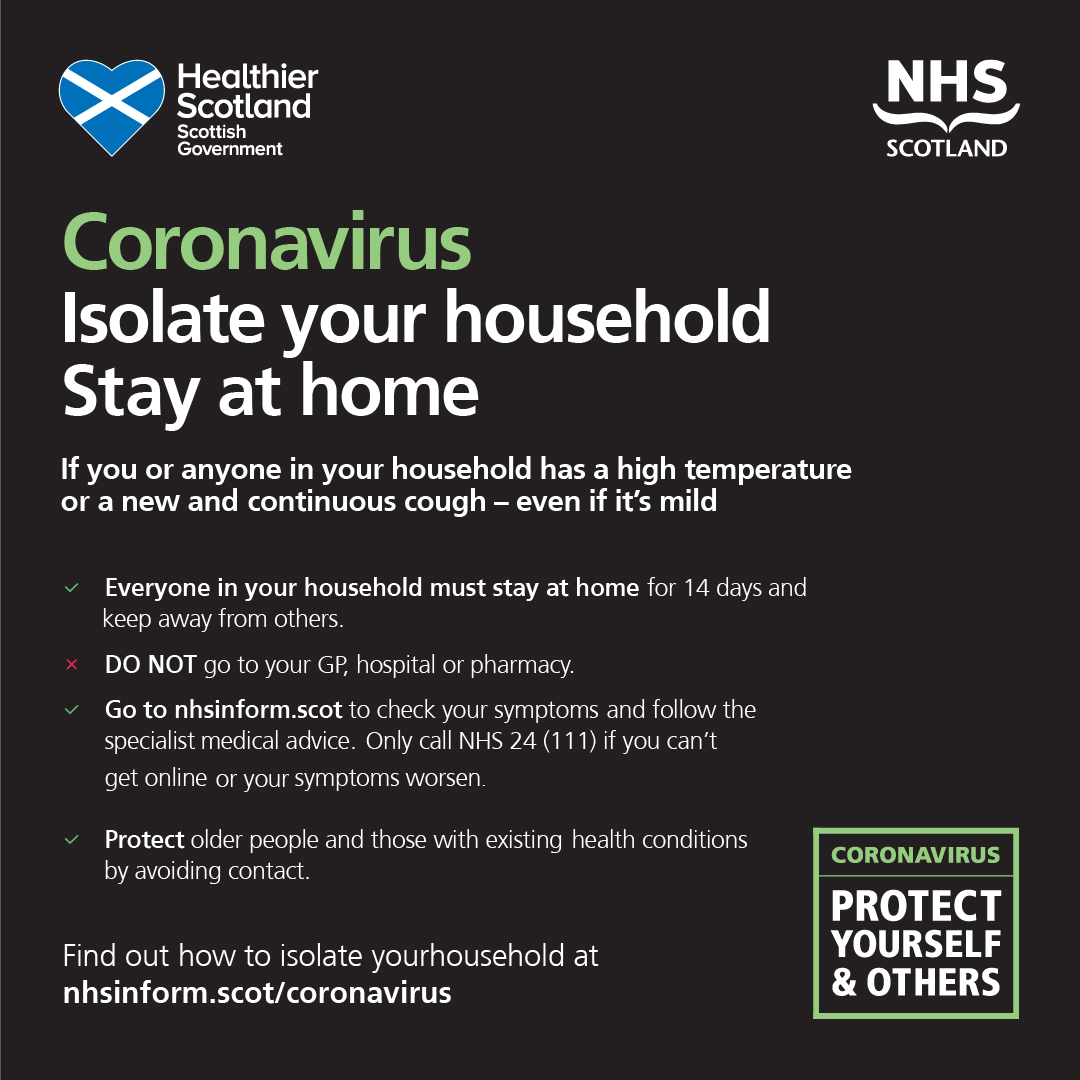 NHS Lothian (@nhs_lothian) on Twitter photo We can all help to protect those most at risk from #Coronavirus. If you have a high temperature or a new and continuous cough, stay at home and do not go to the GP, hospital or pharmacy. 
Make sure you keep up to date with the latest health advice at nhsinform.scot/coronavirus We can all help to protect those most at risk from #Coronavirus. If you have a high temperature or a new and continuous cough, stay at home and do not go to the GP, hospital or pharmacy. 
Make sure you keep up to date with the latest health advice at nhsinform.scot/coronavirus