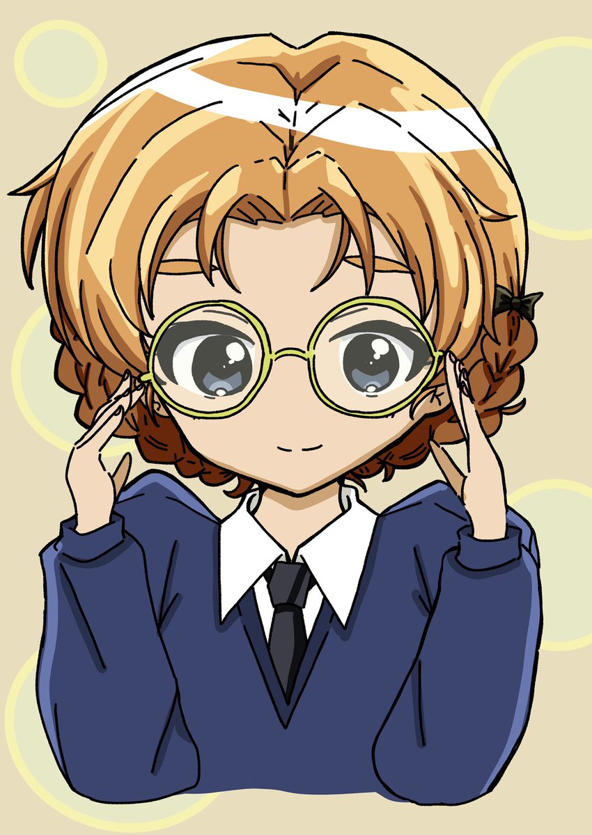 orange pekoe (girls und panzer) 1girl solo st. gloriana's school uniform school uniform necktie braid glasses  illustration images