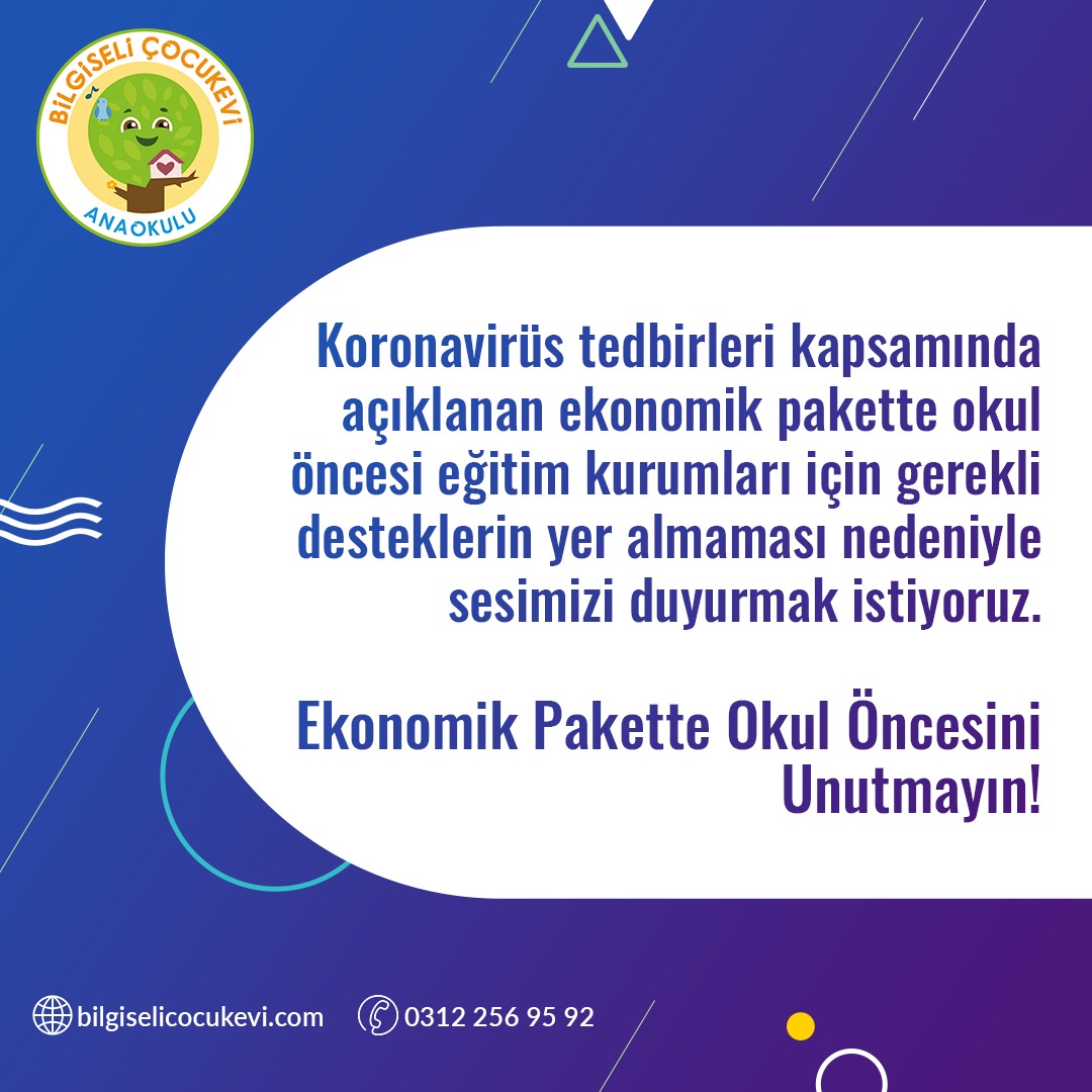EKONOMİK PAKETTE OKUL ÖNCESİNİ UNUTMAYIN!
Bu süreçte çocuklarımız, velilerimiz, öğretmenlerimiz ve kurumlarımız korunmalı. Öğretmenler, veliler ve kurumlar geleceklerini etkileyecek kararları endişeyle bekliyor.

#okuloncesiegitimesahipcik