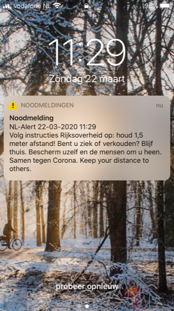 martinjmelinga's tweet photo. Heb jij ook dit bericht ontvangen van @NLAlert Laten wij er ons er allemaal aan houden in ieders belang! #coronavirus https://t.co/75euIUXKTL