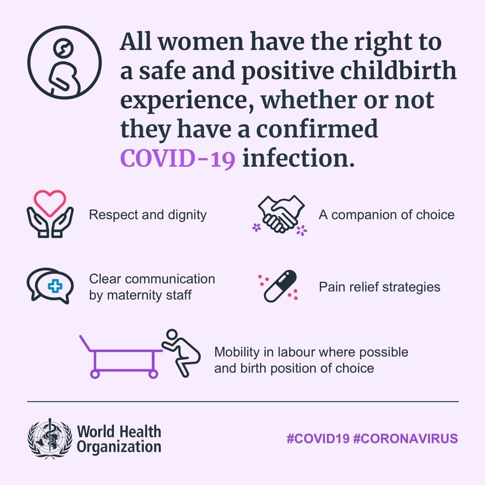 #COVIDー19 et #accouchement 
L'OMS rappelle les droits de chaque femme qui accouche, dont la présence de la personne de son choix 
<a href="/olivierveran/">Olivier Véran</a> @CollectifCIANE <a href="/MHLahaye/">Marie-Hélène Lahaye</a> <a href="/CALM_Paris/">Association CALM</a> <a href="/CNOSF/">Ordre sages-femmes</a>
