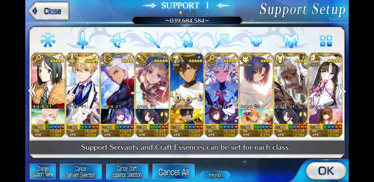  #shiikaplaysfgo Support Set-up update:* After 300++ SQs and 20++ STs, no Arthur NP2, but I was able to bring Ozymandias home!! Now I have full SSR+SR line up. * Arthur in his spiriton dress code is 