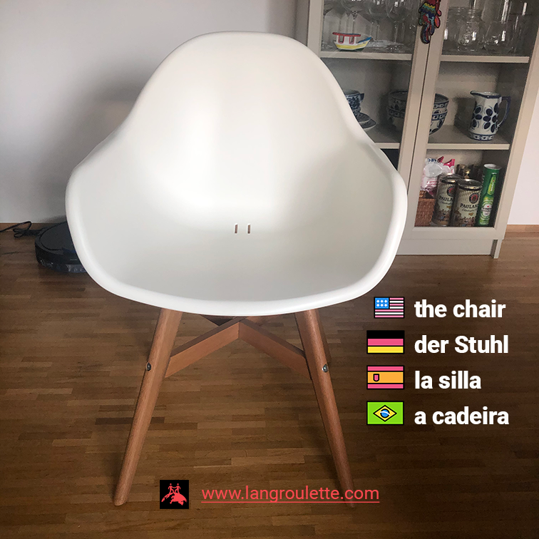 Flashcard: [#english] the chair, [#deutsch] der Stuhl, [#español] la silla, [#português] a cadeira. 

#flashcards #german #spanish #portuguese #learnenglish #learnportuguese #aprenderportugues #learnspanish #aprenderespañol #learngerman #deautschlernen
