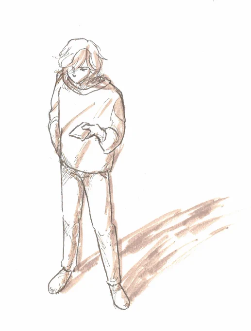 俯瞰の練習。全身はバランスが難しい。#絵の練習 