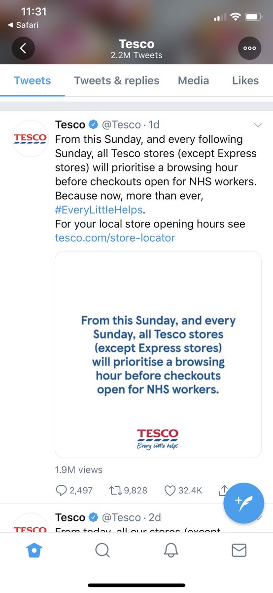 misshelsg's tweet photo. THIS DIDNT HAPPEN at my nearest Tesco this morning @Tesco. NHS doctor husband arrived 9.30am-no available parking spaces, the store already open and non-nhs people having already purchased items and leaving with their shopping. Couldn’t get any of the few items needed... https://t.co/UVNqd4cnoQ