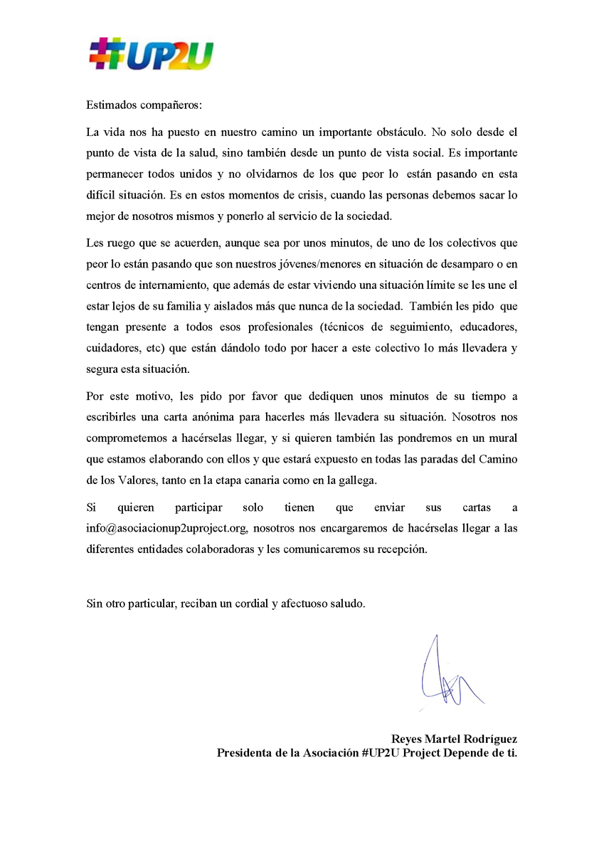 fundsalcom's tweet photo. Si quieren participar solo tienen que enviar sus cartas a
📧 info@asociacionup2uproject.org
Ellos se encargarán de hacérselas llegar a las diferentes entidades colaboradoras.
·
#Coronavirus #COVID19 #UP2Uproject https://t.co/RbIxVBaOt9