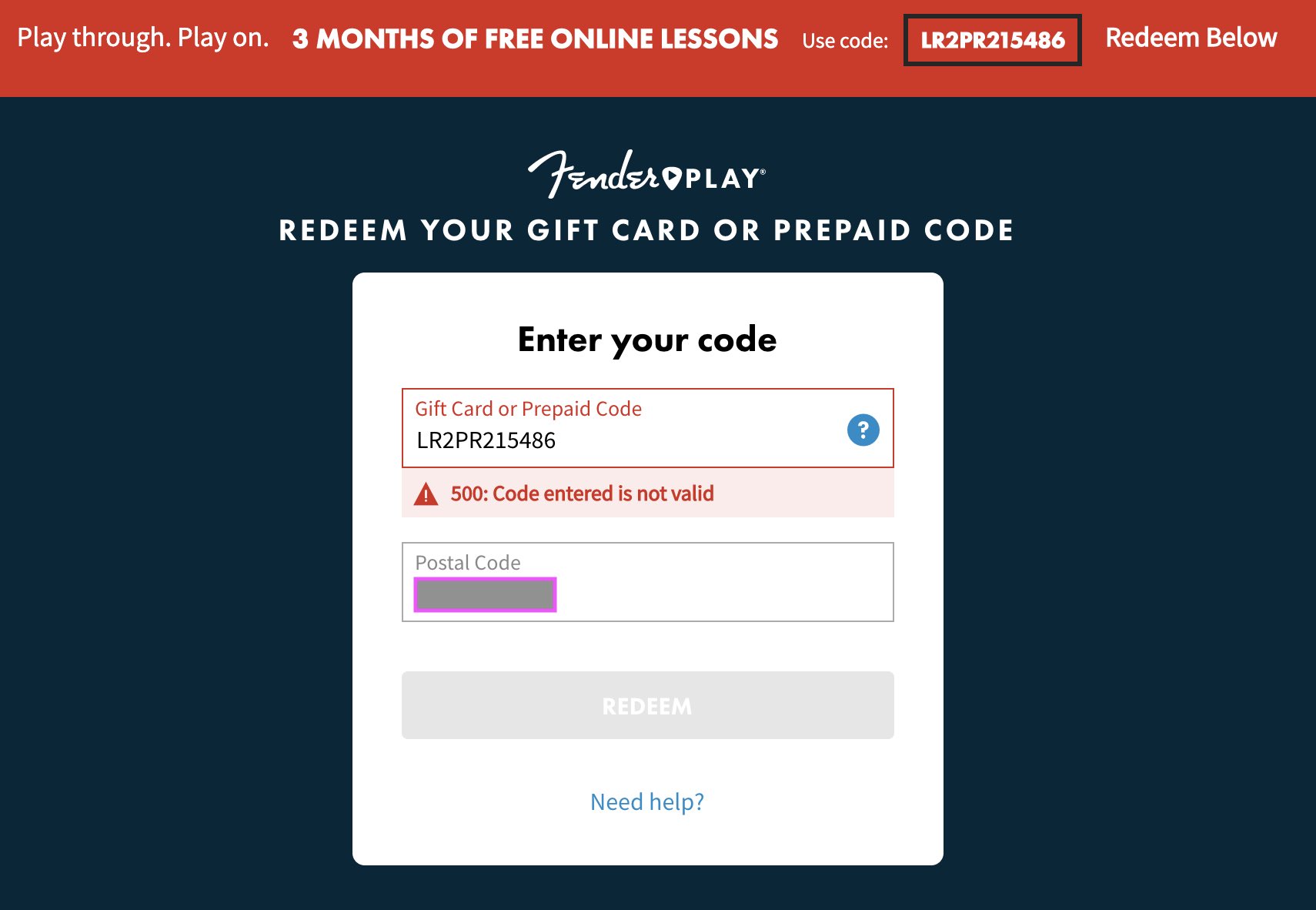 Dave Hyndman On Twitter: @Fender Have Tried Signing Up For Myself And My  Son. Neither Worked. Can You Send 2 Valid Codes? Https://T.co/Ep2hi6mv1i /  Twitter