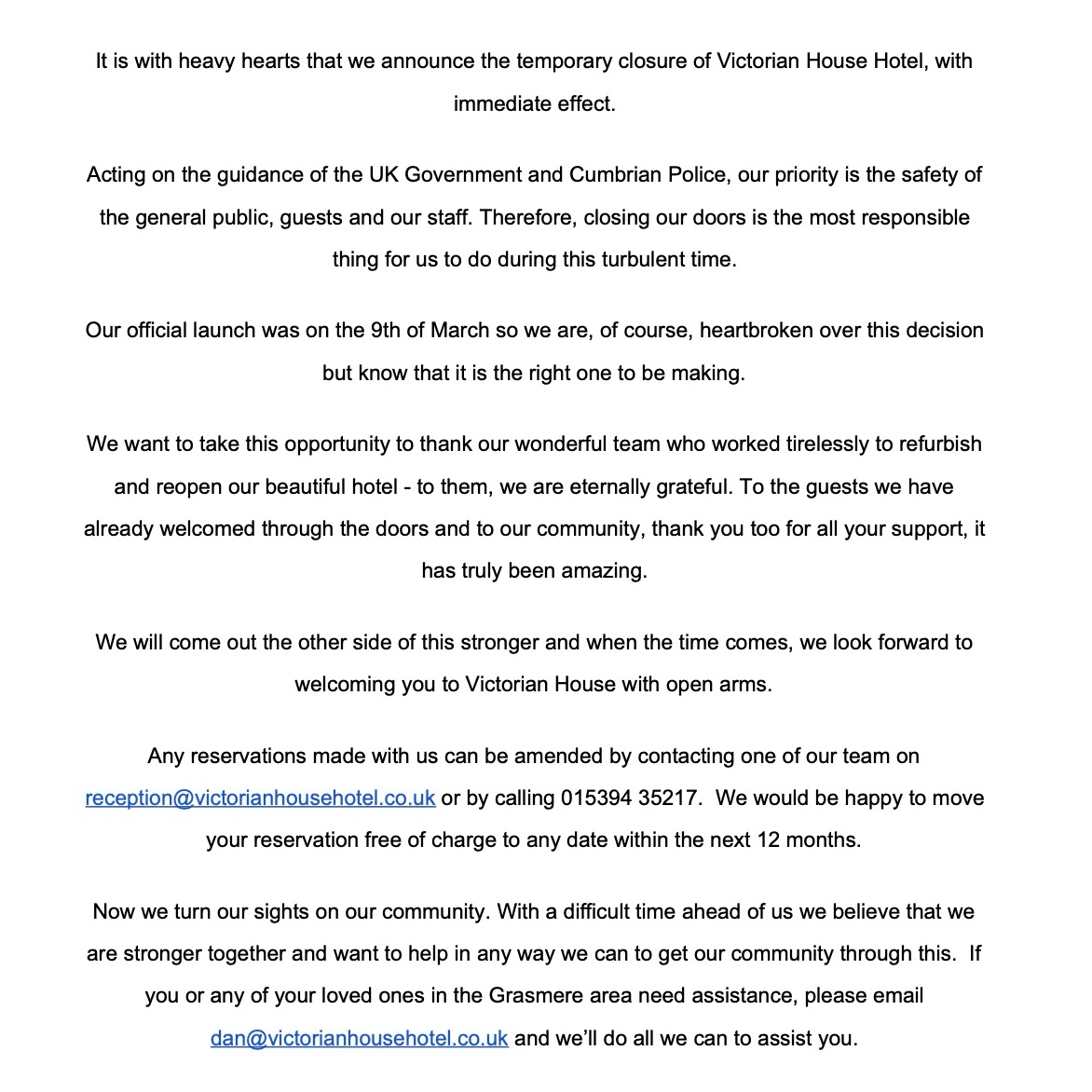 Our team wish you all the best during these strange times. #grasmere #StayHomeSaveLives