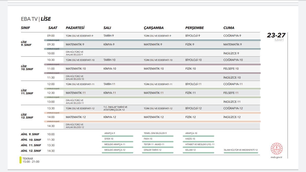 #trt #ebaTV Lise Ders Programı