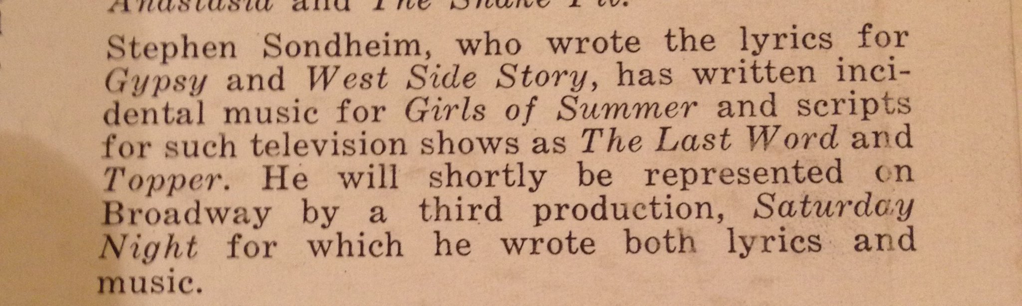 Happy 90th birthday to Stephen Sondheim. hope to hear more from this exciting new talent. 