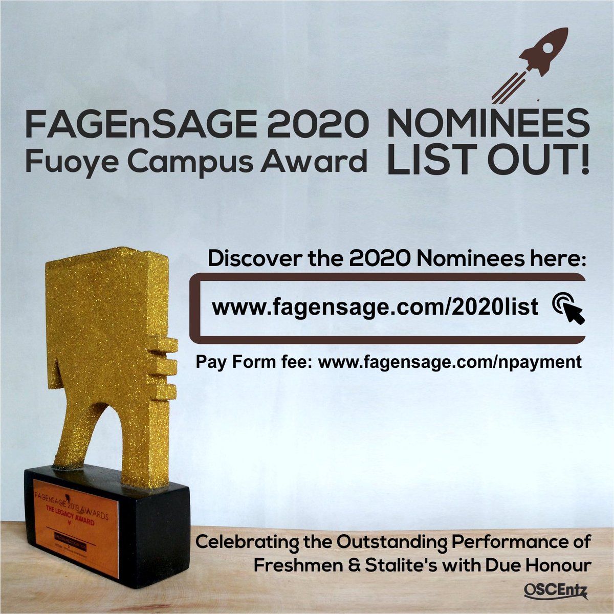 FAGEnSAGE's tweet photo. These are our Nominees for FAGEnSAGE 2020 (Fuoye Campus Award) 🎖️
👇
https://t.co/H8J7n8o8Zv

👑
No.1 Fuoye/Ekiti Award Celebrating the Outstanding Performance of Freshemen &amp; Stalites with Due Honour

NOMIMATION FEE PAYMENT DETAILS: 🔍 https://t.co/fFvTZXFv8n https://t.co/gtBuYYZ0ir