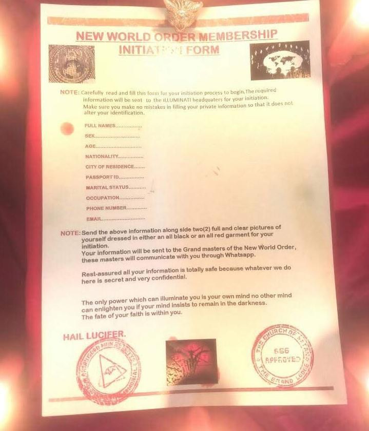 James has sent me the membership form I need to complete to join the  Illuminati!! You would think such a secretive, elite group would avoid  needing a passport number. Also, why does