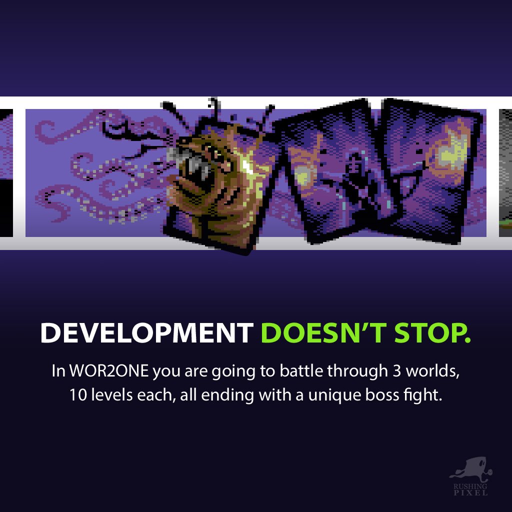 rushingpixel's tweet photo. Development doesn't stop. In #WOR2ONE you are going to fight through 3 worlds, 10 levels each, all ending with a unique boss fight. #w2o #commodore #c64 #retrogaming #retrogames #gamedev #indiedev #indiegame #pixel https://t.co/4eoy82bZD5