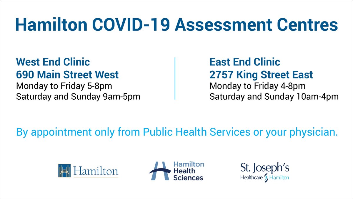 cityofhamilton's tweet photo. COVID-19 Assessment Centres are open in #HamOnt. 

Before you go, you need to follow these steps (THREAD) 👇 https://t.co/rrlxJmgBqG