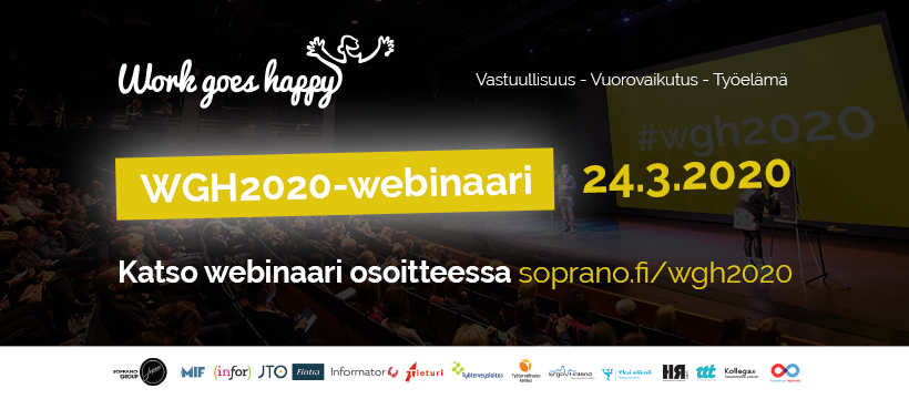 TERVETULOA KOKOONTUMAAN yli muun 1000 seurassa #WGH2020-tapahtumaan MAKSUTTA: soprano.fi/wgh2020

#Työhyvinvointi ja #työelämä'n kehittäminen saavat kaikesta huolimatta vuosittaisen päätapahtumansa! #Koronaton 8h #koronathon klo 9-17. Aiheina #vastuullisuus &amp; #vuorovaikutus.