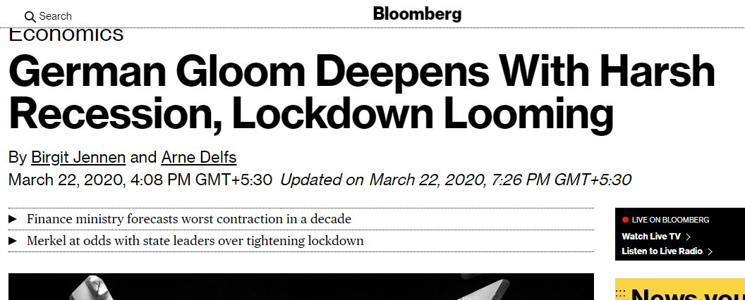 Exhibit 12Two headlines. Same day. German: still no lockdown.India: lockdown too late.Infections:Germany: 24,714India: 396 (h/t  @gchikermane,  @sunithanatti)
