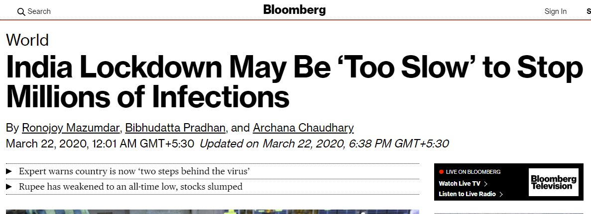 Exhibit 12Two headlines. Same day. German: still no lockdown.India: lockdown too late.Infections:Germany: 24,714India: 396 (h/t  @gchikermane,  @sunithanatti)