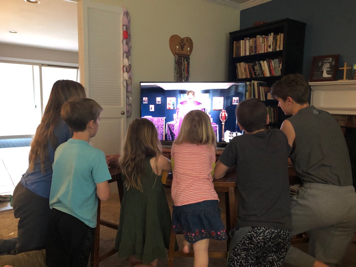 frmattfish's tweet photo. Awesome picture of a family (their kids) watching one of my livestreamed Masses the other day. https://t.co/uyU8P6r4Ab