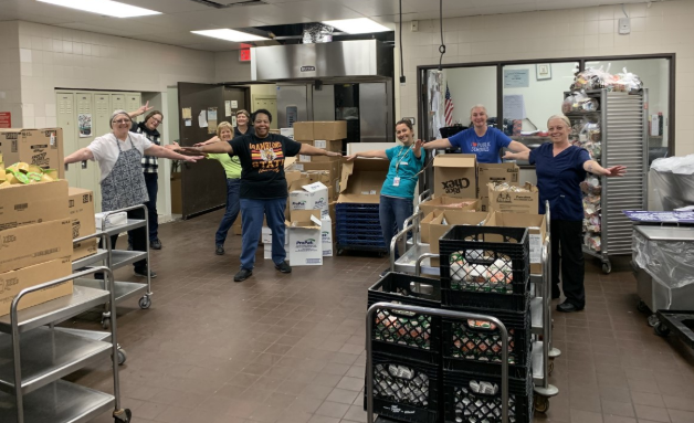 Our <a href="/OmahaPubSchool/">Omaha Public Schools</a> Nutrition Services staff worked responsibly to get products in &amp; refrigerated to get meals ready for Monday. The four curbside sites, Gateway, Skinner, South, and Benson, will be open at 11 am and will provide meals for every child in the car.  #BeSafe #BeWell